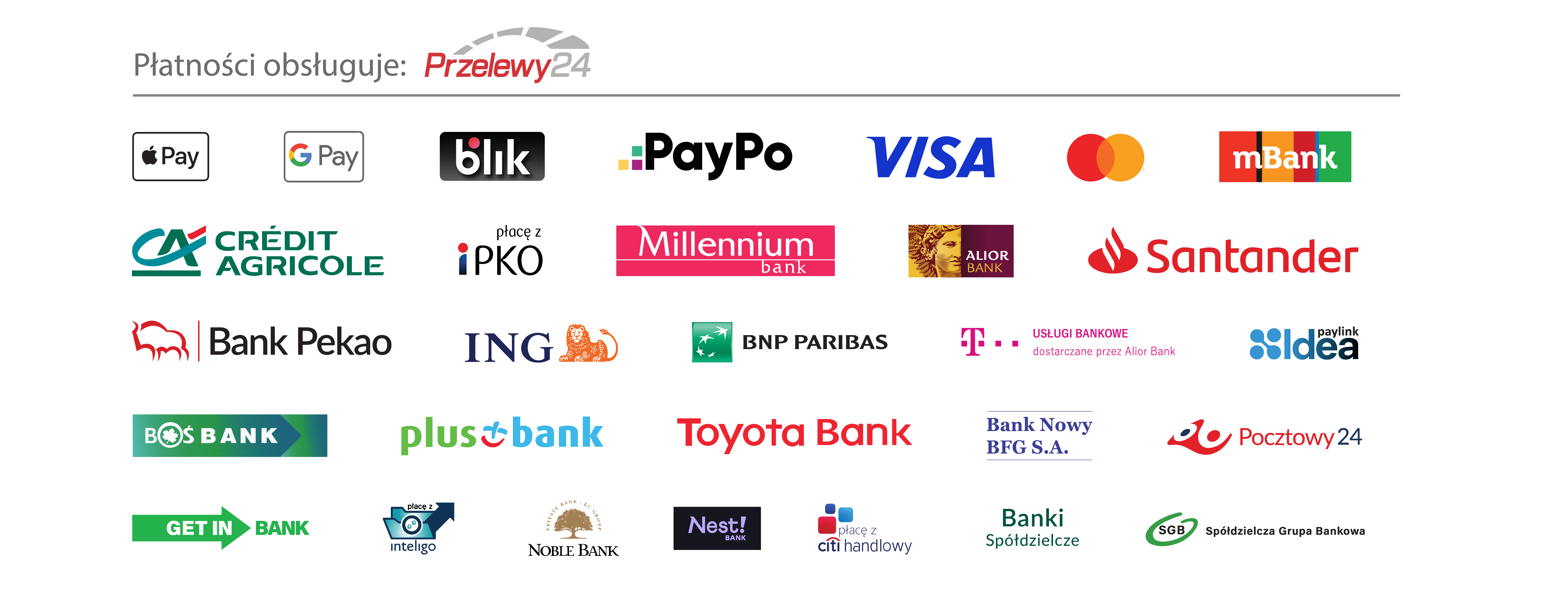 Dostępne metody płatności: Apple Pay, Google Pay, BLIK, PayPo, VISA, Mastercard, mBank, Crédit Agricole, płacę z iPKO, Millenium bank, Alior Bank, Santander, Bank Pekao, ING, BNP Paribas, T-Mobile Usługi Bankowe, Idea, BOŚ Bank, Plus Bank, Toyota Bank, Bank Nowy BFG S.A., Pocztowy24, GET IN BANK, Płacę z Inteligo, NOBLE BANK, Nest! Bank, płacę z Citi Handlowy, Banki spółdzielcze, Spółdzielcza Grupa Bankowa. Płatności obsługiwane przez Przelewy24.